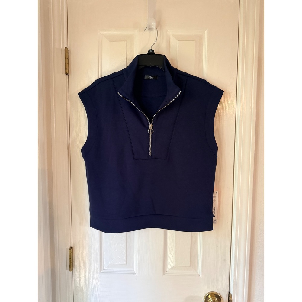 AQUA Athletic Navy Blue Quarter Zip Pullover Top Cap Sleeve Bloomingdales M